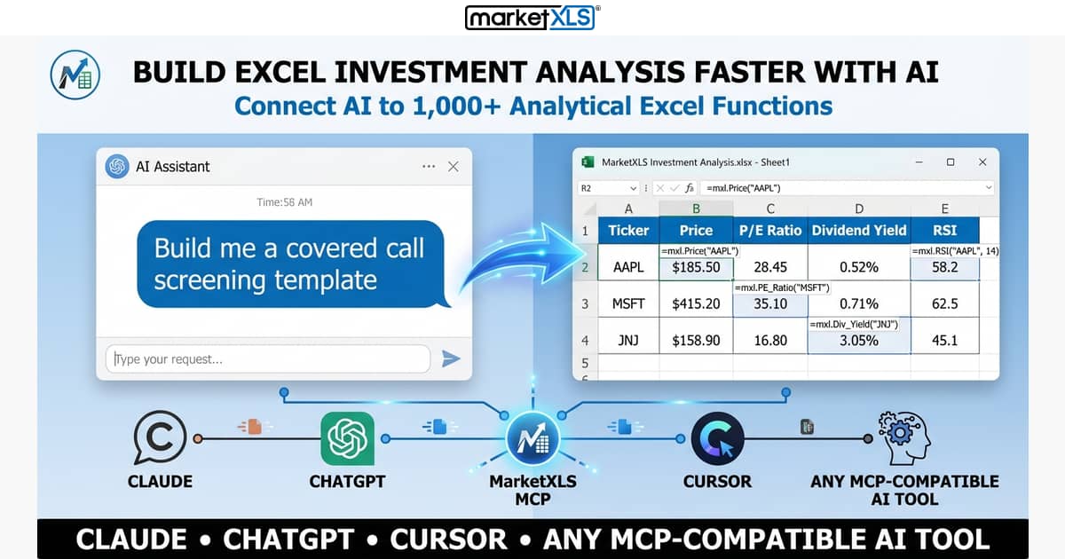 MarketXLS MCP integration enabling AI-powered Excel workbook generation for investment professionals