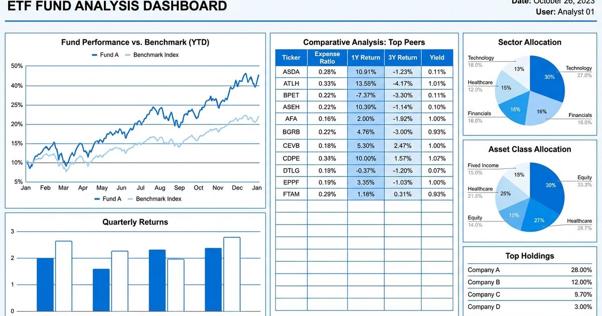 Mutual fund comparison tool showing side-by-side analysis of holdings, expense ratios, performance returns, and overlap percentages