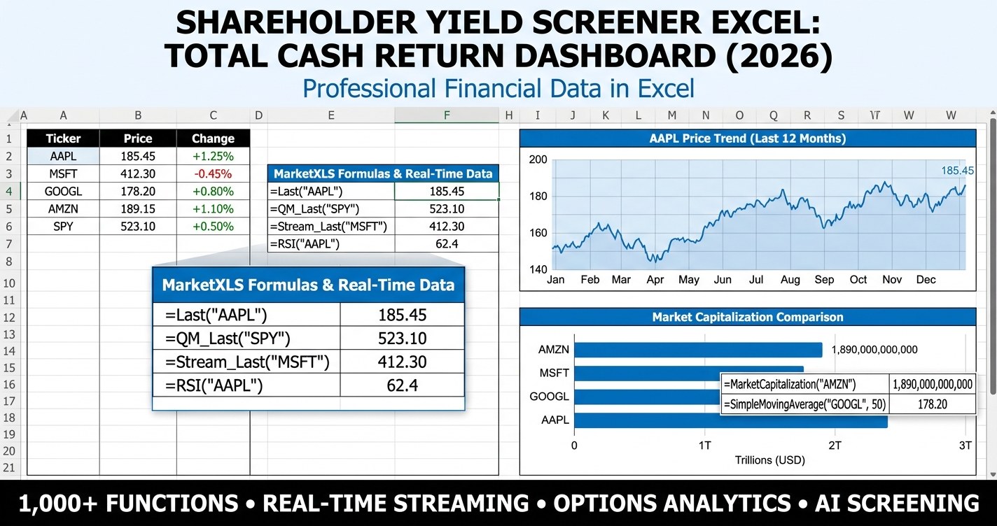 Shareholder yield screener excel - total cash return dashboard ranking dividends, buybacks, and debt paydown