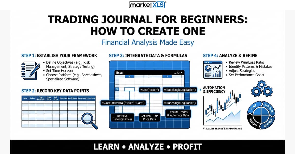 Trading Journal for Beginners - How to Create One - financial analysis guide with MarketXLS Excel add-in