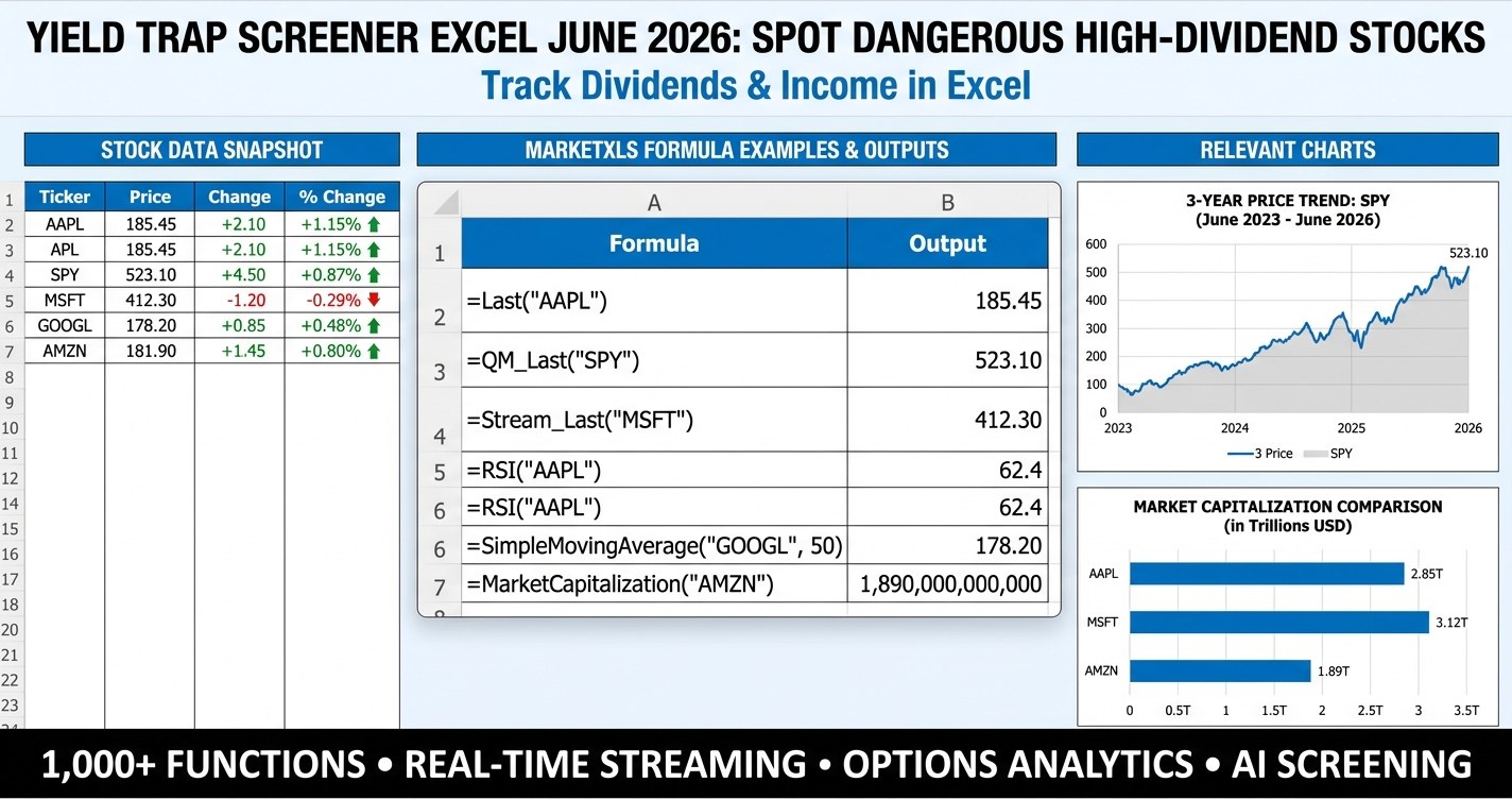 Yield trap screener excel dashboard with high dividend risk metrics and Trap Risk Score
