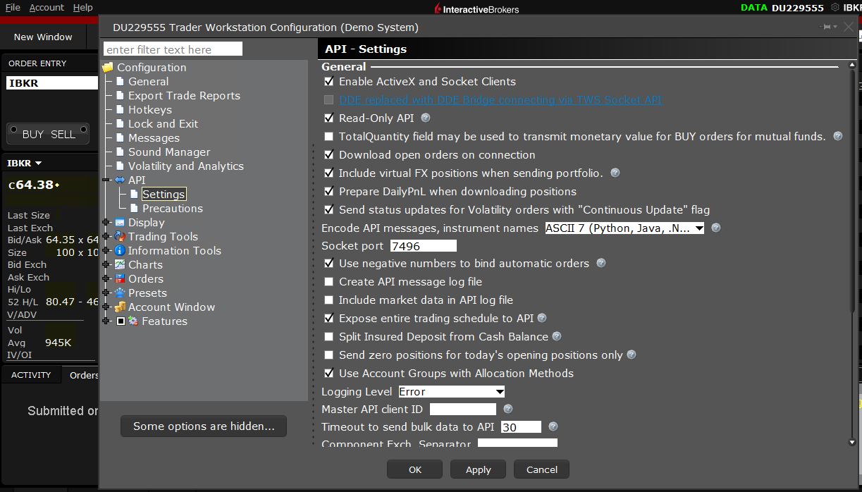 TWS API configuration settings