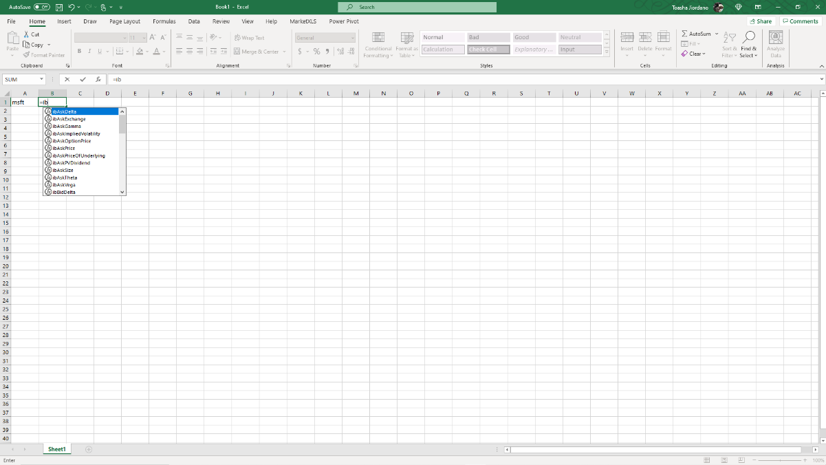 Interactive Brokers functions in Excel
