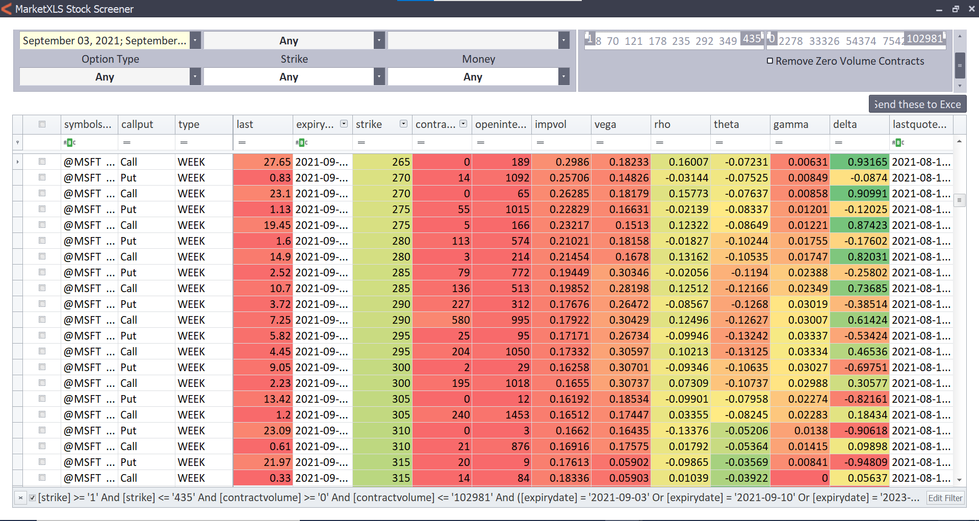 MarketXLS Stock Screener showing options