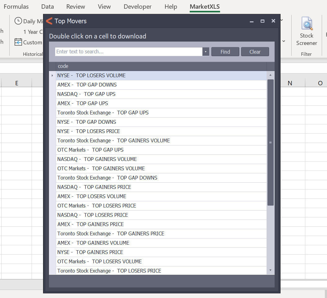 Top market movers in Excel
