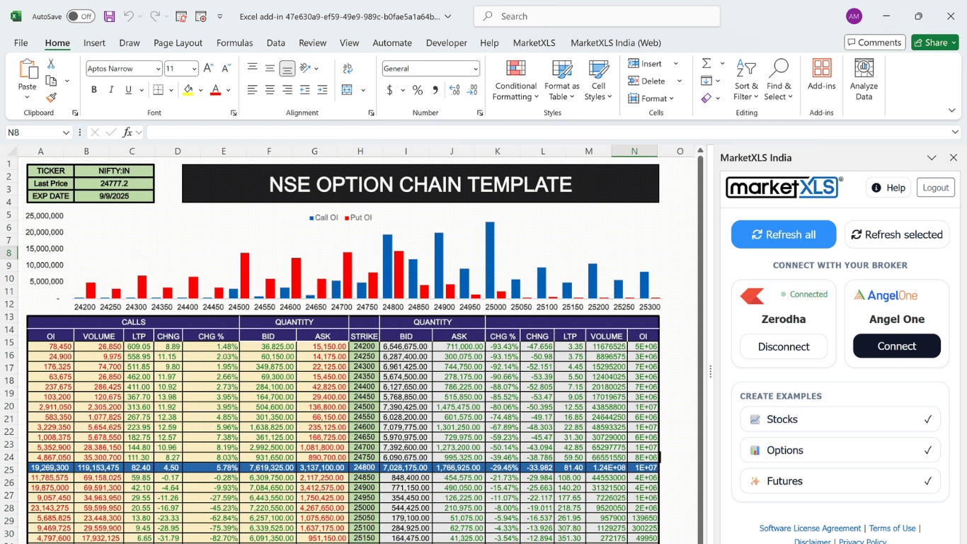 MarketXLS Excel plugin for India — UI preview